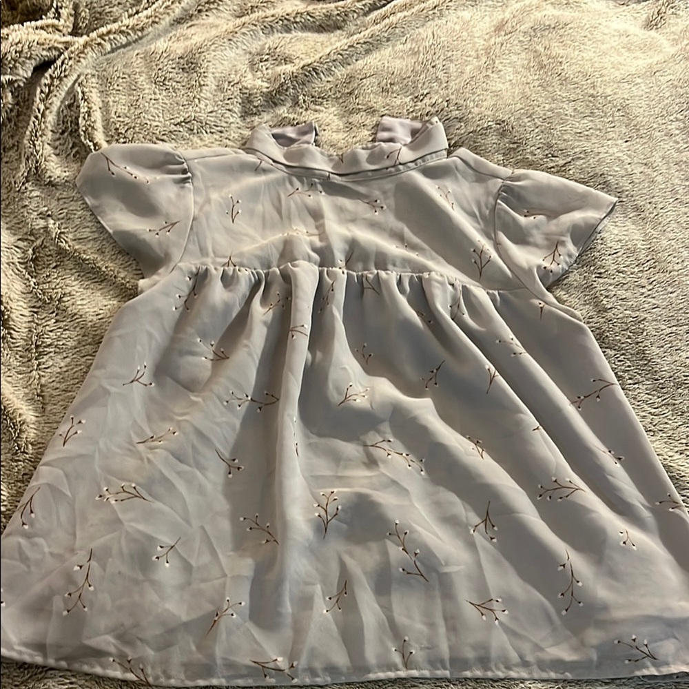 Grey Smocked Babydoll Blouse with Flutter Sleeves